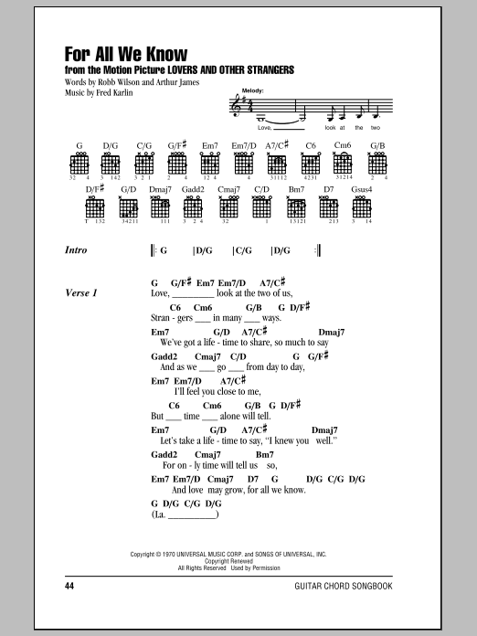 For All We Know Digital Sheet Music