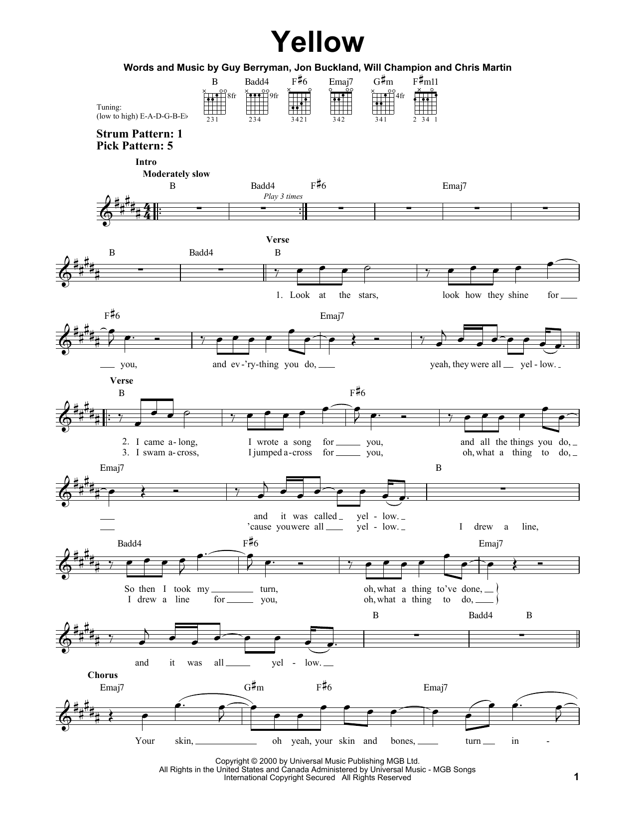 Coldplay - Yellow sheet music