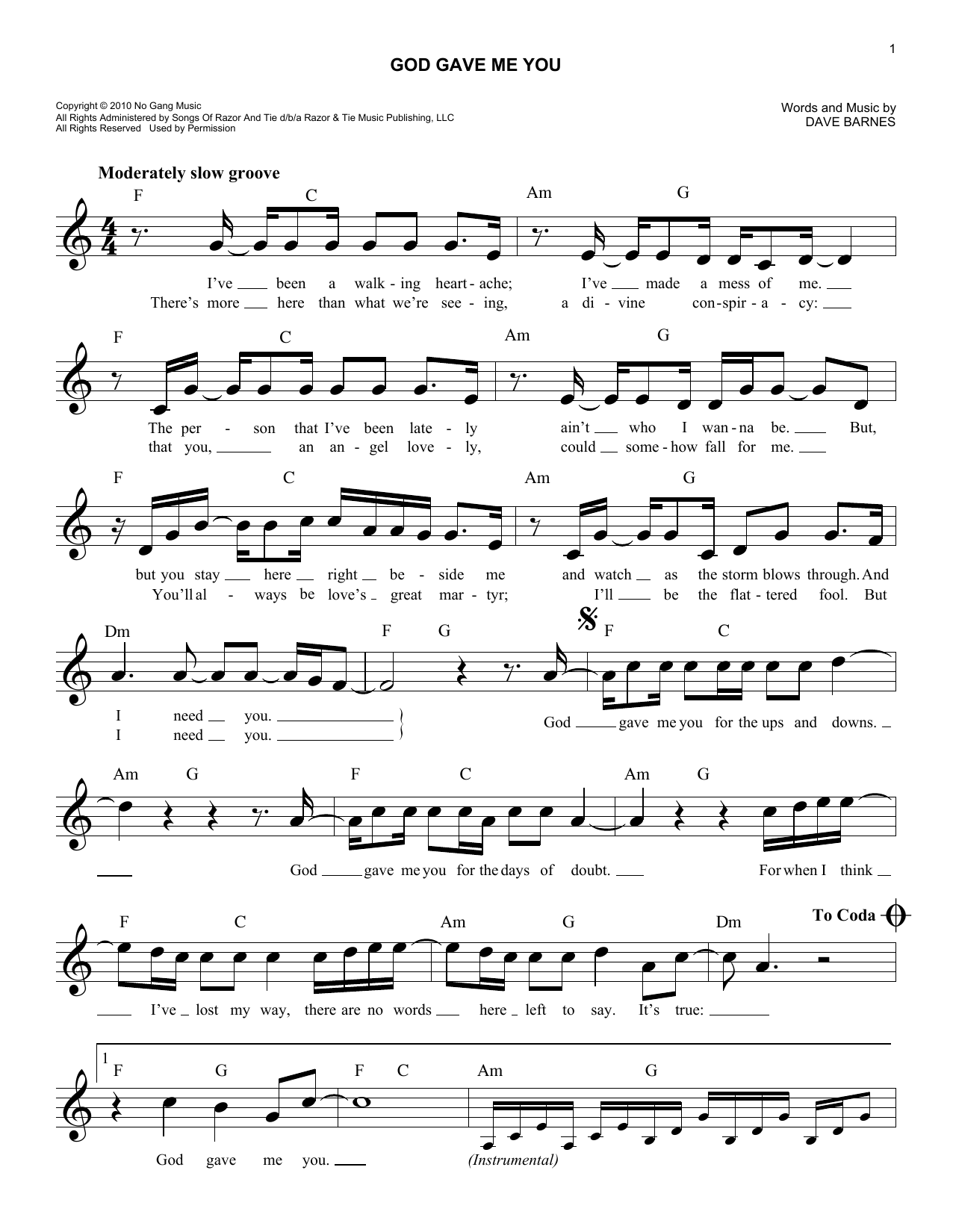 God Gave Me You Digital Sheet Music