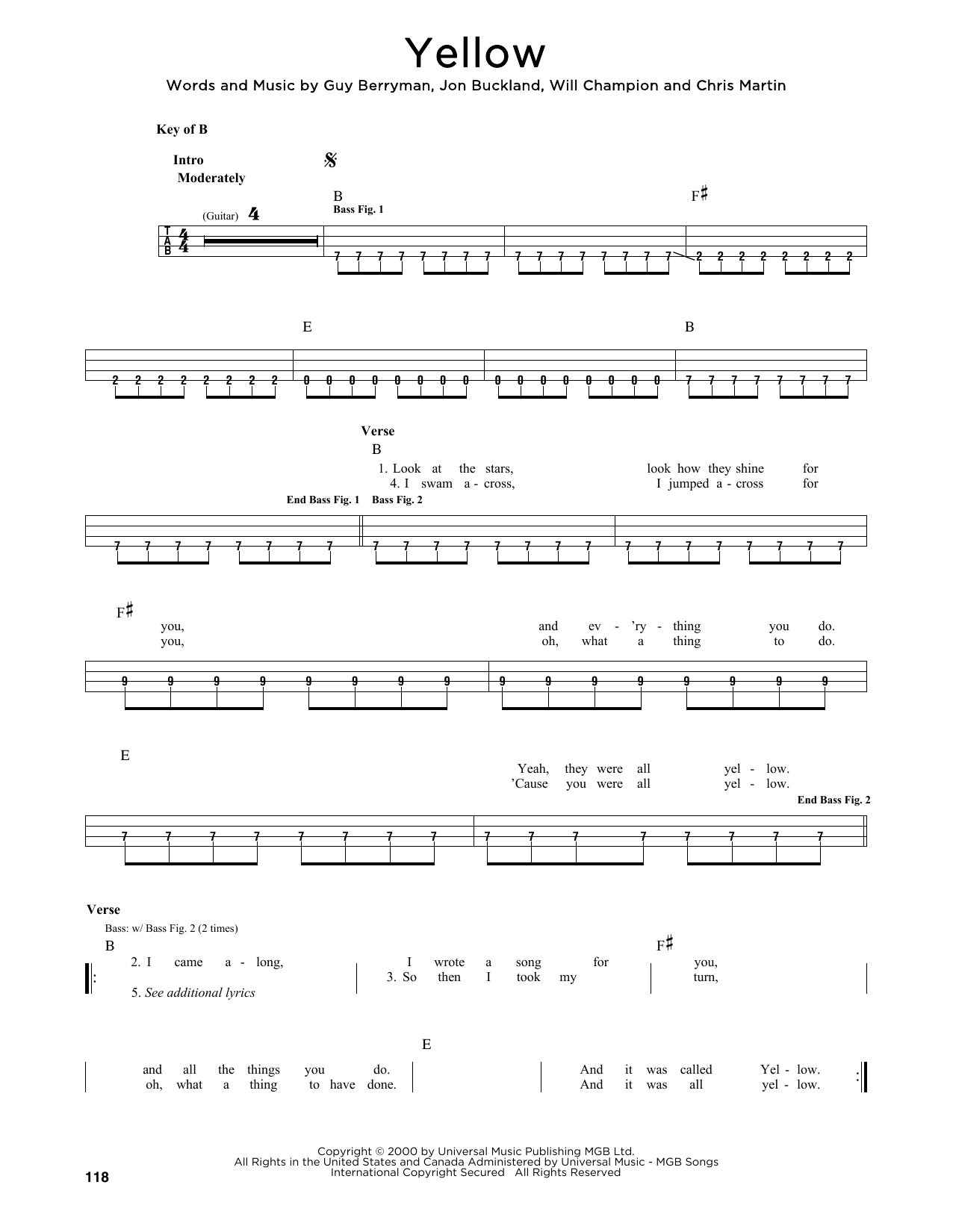 coldplay yellow chords guitar Coldplay acordes - Sheet Music Gallery