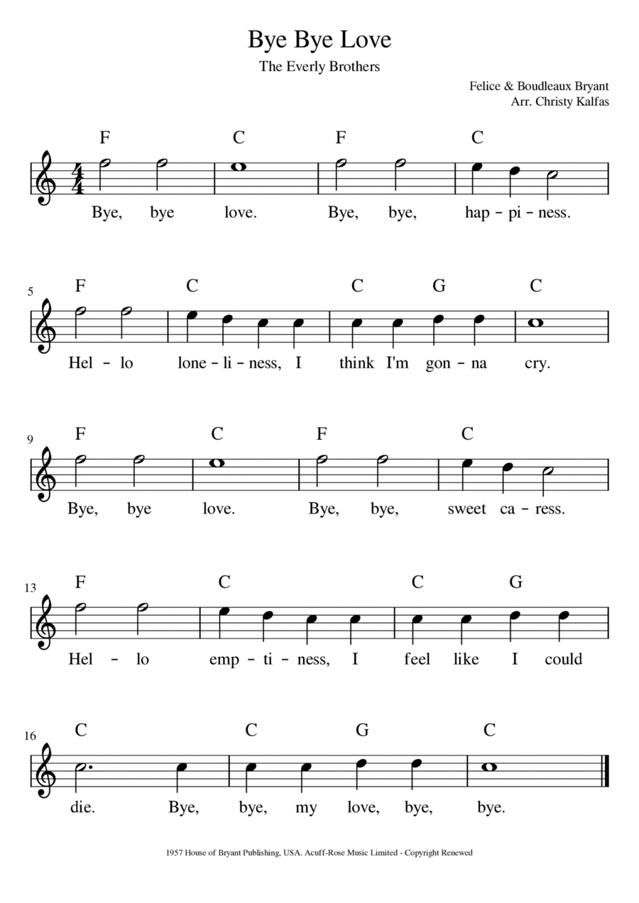 Bye Bye Love (arr. Christy Kalfas) Digital Sheet Music