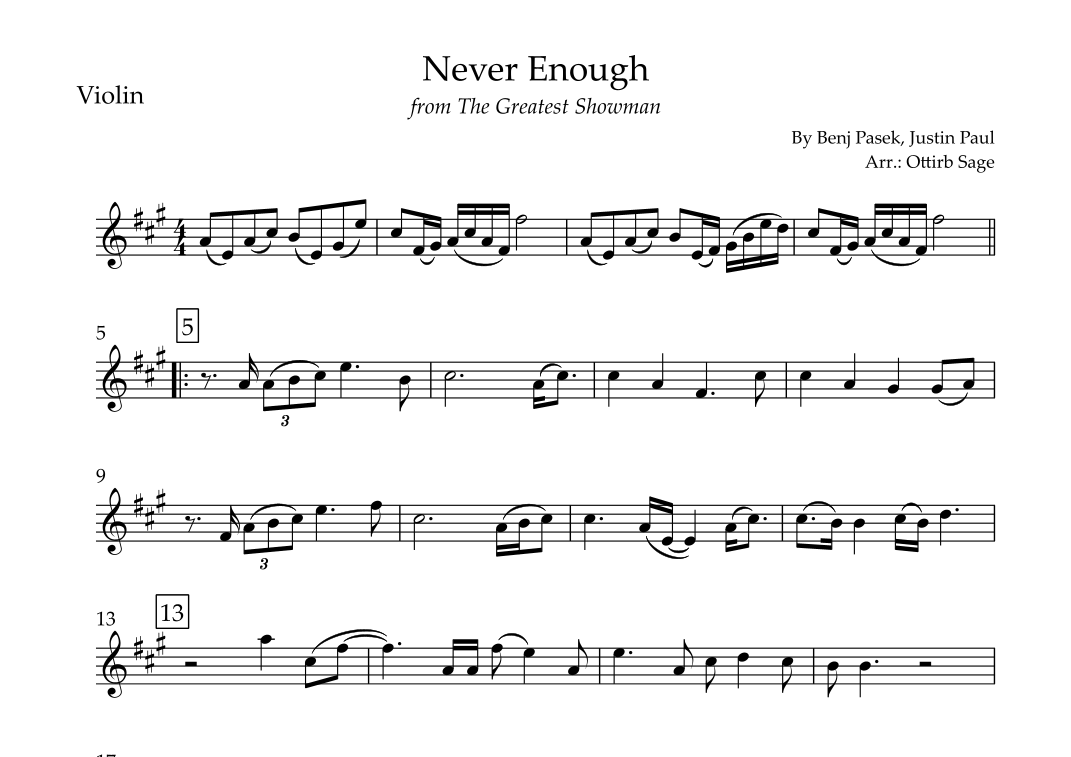 Never Enough (arr. Ottirb Sage) Digital Sheet Music