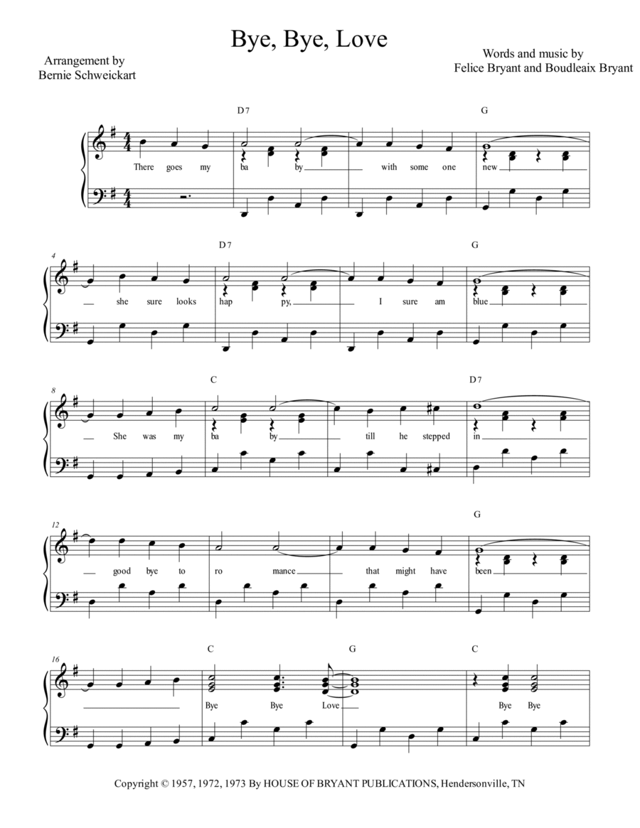 Bye Bye Love (arr. Bernie Schweickart) Digital Sheet Music