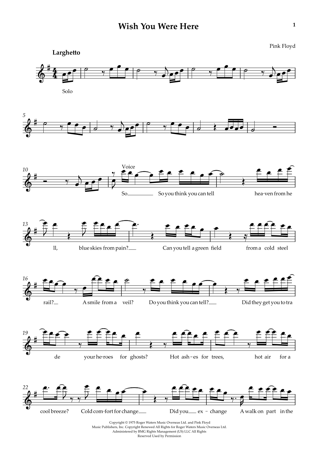 Wish You Were Here (arr. TTP) Digital Sheet Music