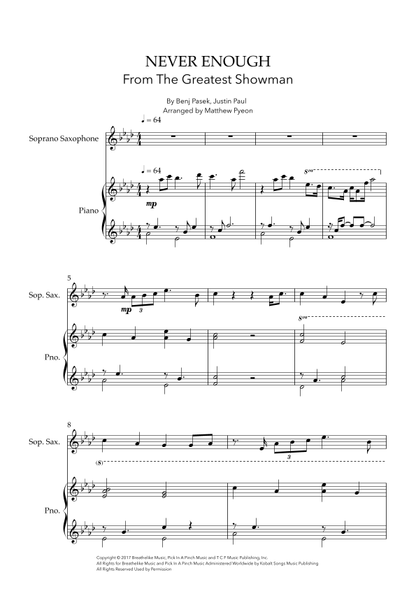 Never Enough (arr. Matthew pyeon) Digital Sheet Music