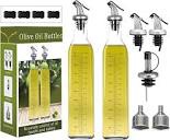 HABOM Glass Olive Oil Bottle Set-17 oz Oil & Vinegar Dispenser Cruet with Pourers and Funnel,Wide Opening for Refill and Cleaning,Oil Bottles Carafe Decanter for Kitchen (Set of 2)