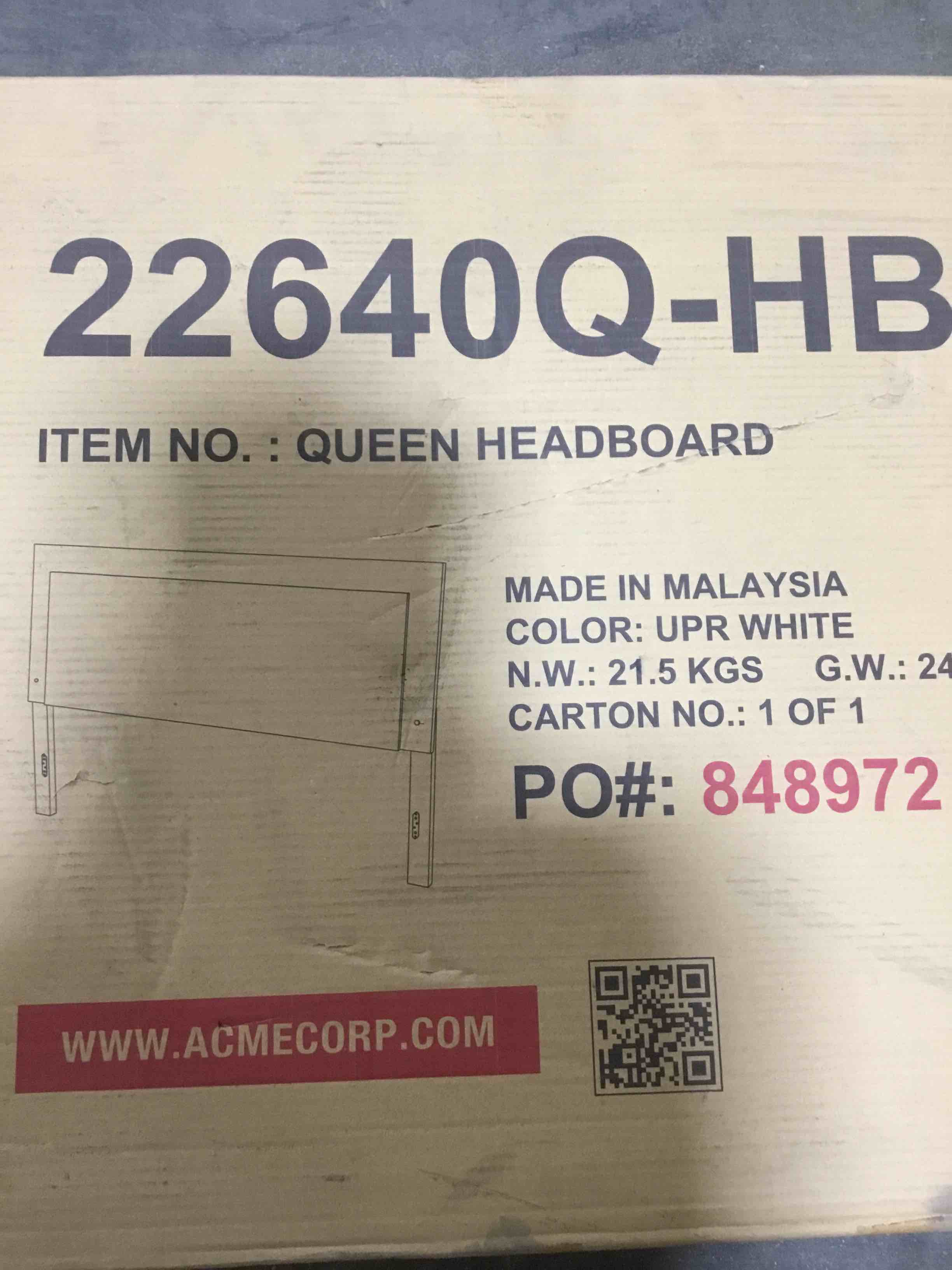 Acme Queen Headboard, UPR White 