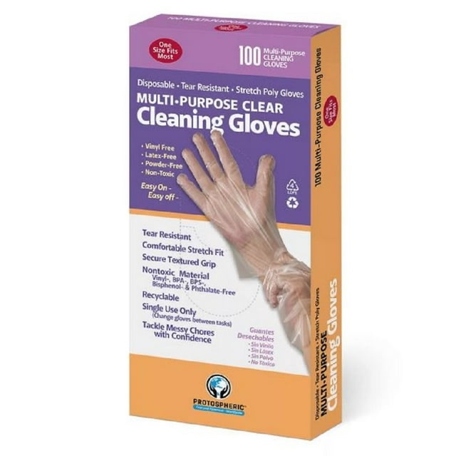 Protospheric Disposable Multi-Purpose Cleaning Gloves, Clear (100 ct./box)