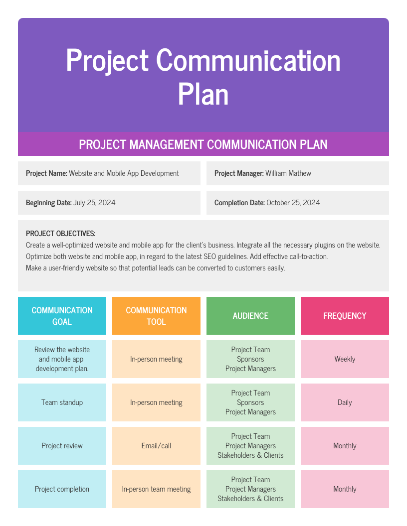 Project Management Communication Plan Template - Venngage