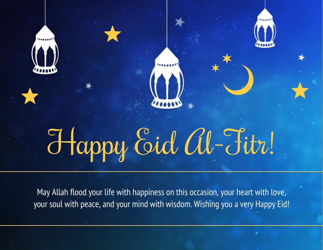 Blue Happy Eid AlFitr Holiday Card Venngage