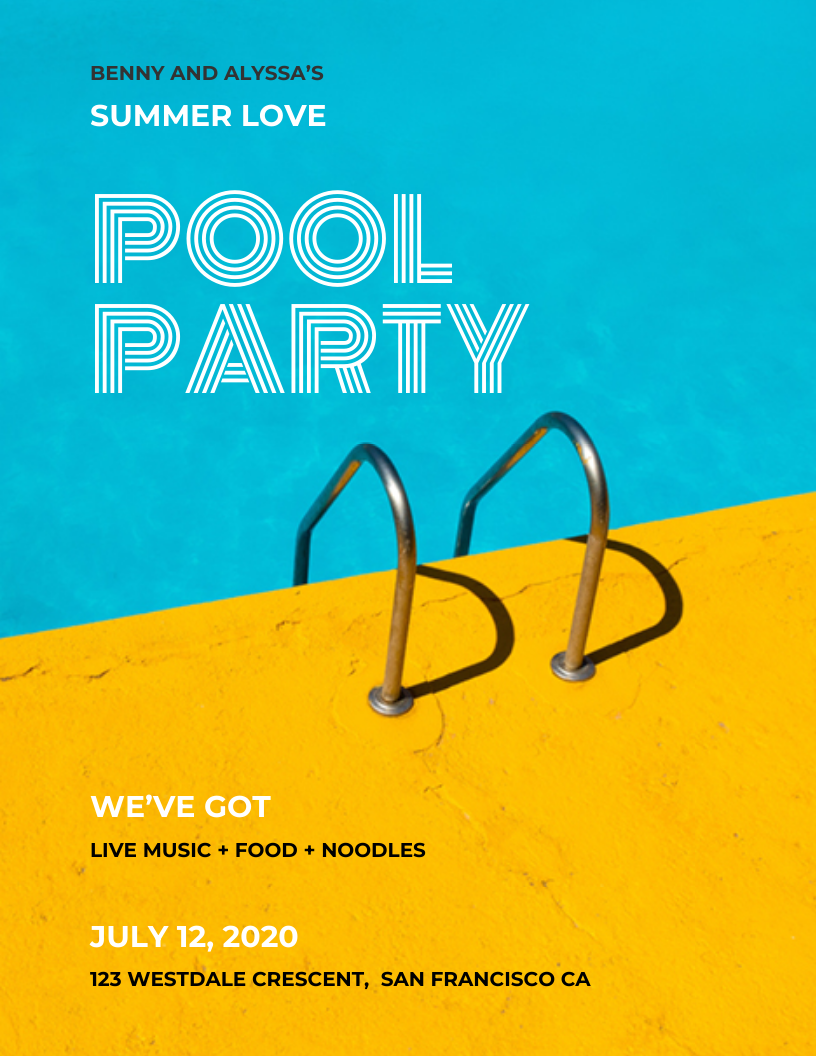 blue pool party creative poster 