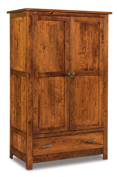 Amish 70 3/4 Tall Flush Mission Wardrobe Armoire with 2 Doors, 1 Drawer, 1 Shelf, and 1 Adjustable Rod