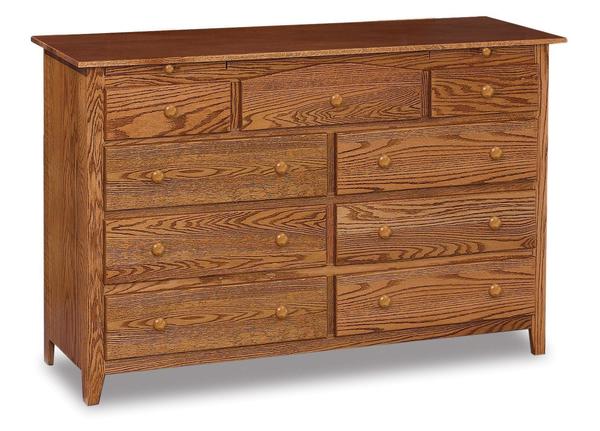 Amish 66 Wide Shaker Nine Drawer Dresser with Arch Drawer and Two Jewelry Drawers