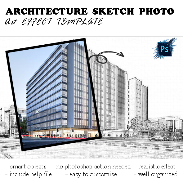 architecture sketch photo effect photoshop template, Add-ons | GraphicRiver