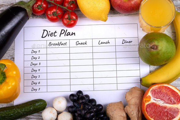 Diet plan sheet with fruit and vegetables Stock Photo by stockfilmstudio