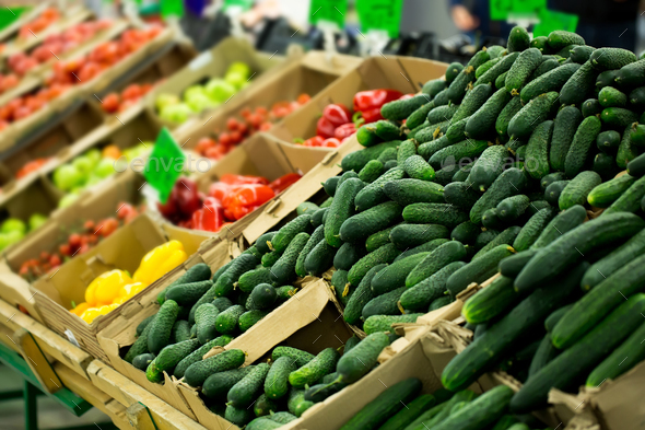 Lots of Vegetables in the Produce aisle at a Supermarket