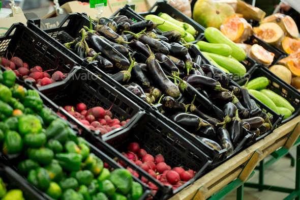 Lots of Vegetables in the Produce aisle at a Supermarket