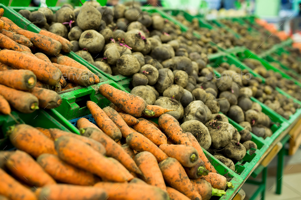 Lots of Vegetables in the Produce aisle at a Supermarket