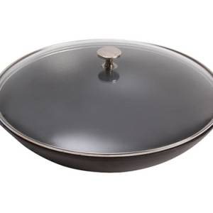 Staub wok pan with glass lid 37 cm black