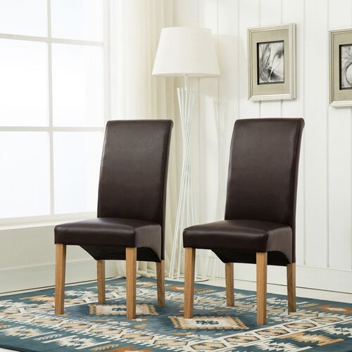 Lucy Faux Leather Dining Chairs Roll Top Scroll High Back (BROWN)