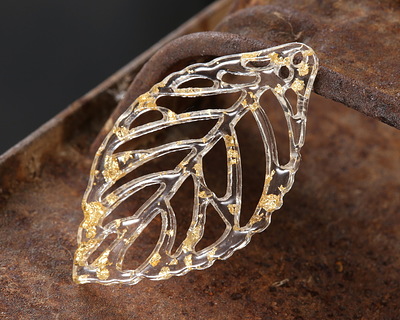 Gold Foil Acetate Openwork Leaf Focal 22x38mm