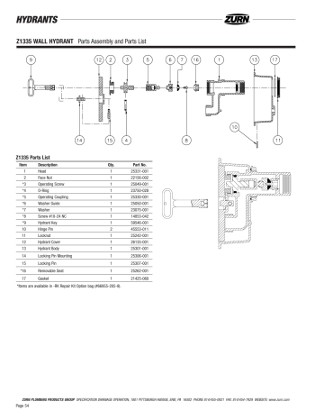 ZURN Z1335 Parts Assembly And Parts List | Manualzz