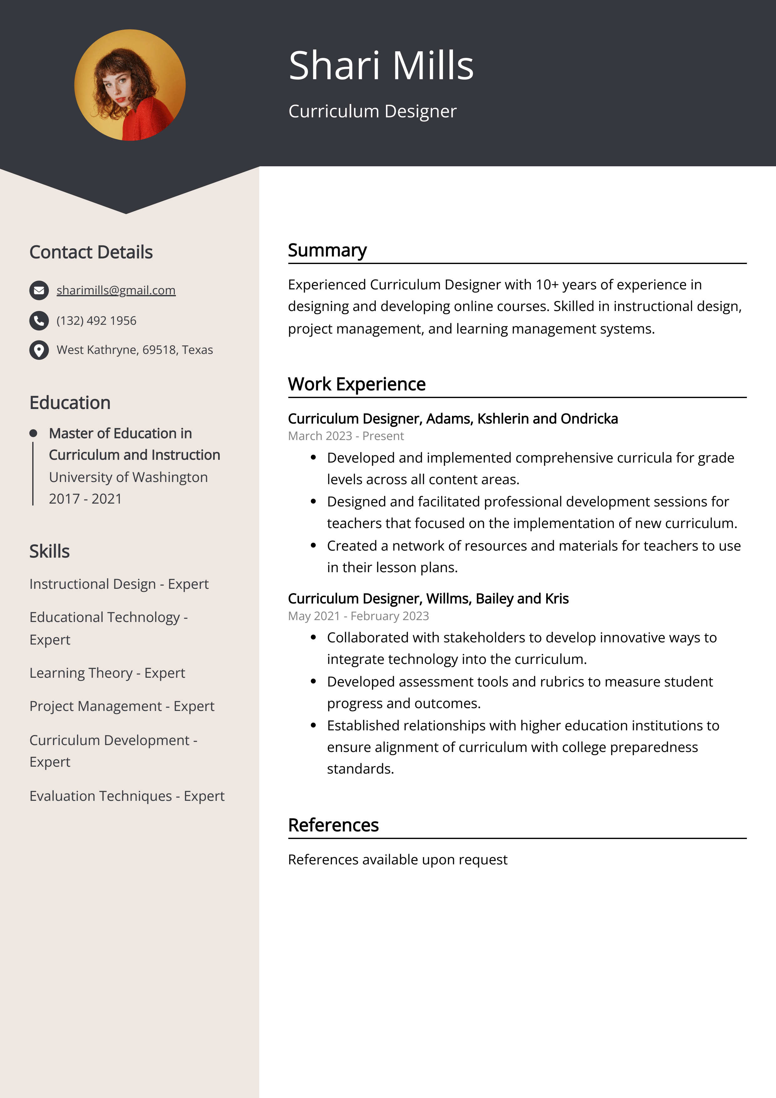 Curriculum Designer Resume Example (Free Guide)