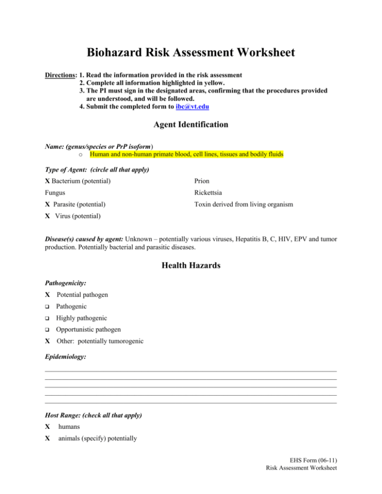 Human-NHP Risk Assessment Worksheet