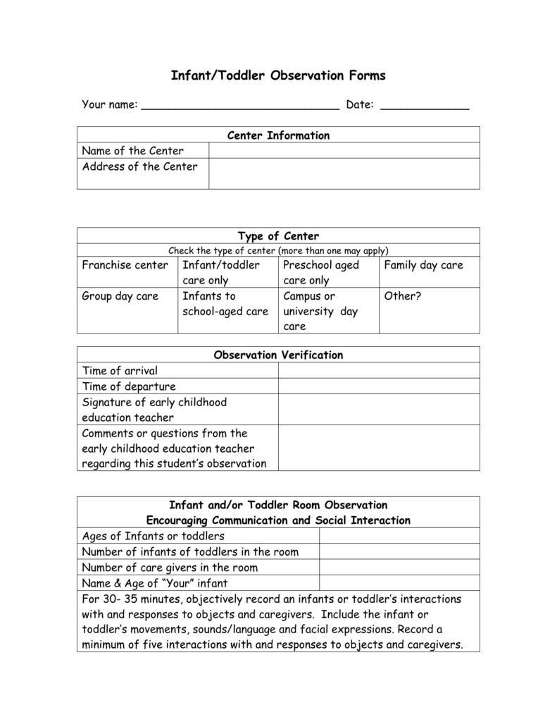 Printable Teacher Observation Form