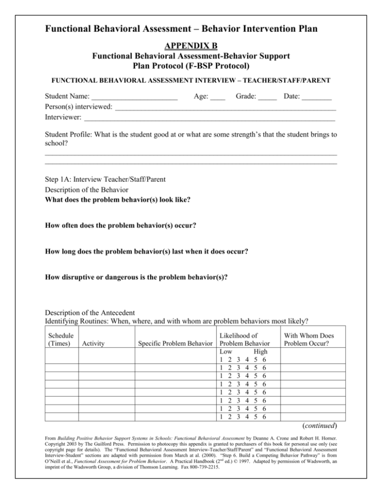 Functional Behavioral Assessment – Behavior Support