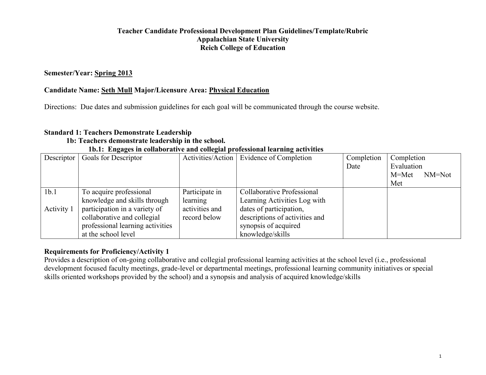 Sample Development Plan For Master Teacher