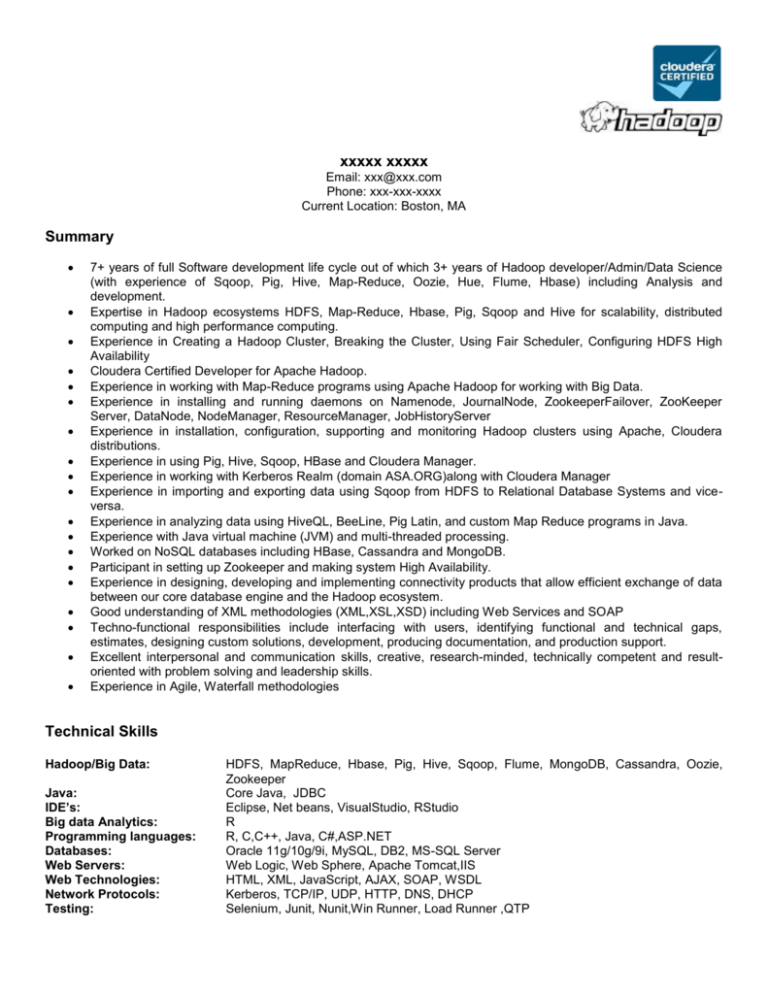 Hadoop Sample Resume