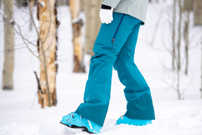 Female skier testing ski pants at Crested Butte Mountain Resort; (photo/Jason Hummel)