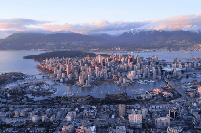 Aerial view of Vancouver in the winter