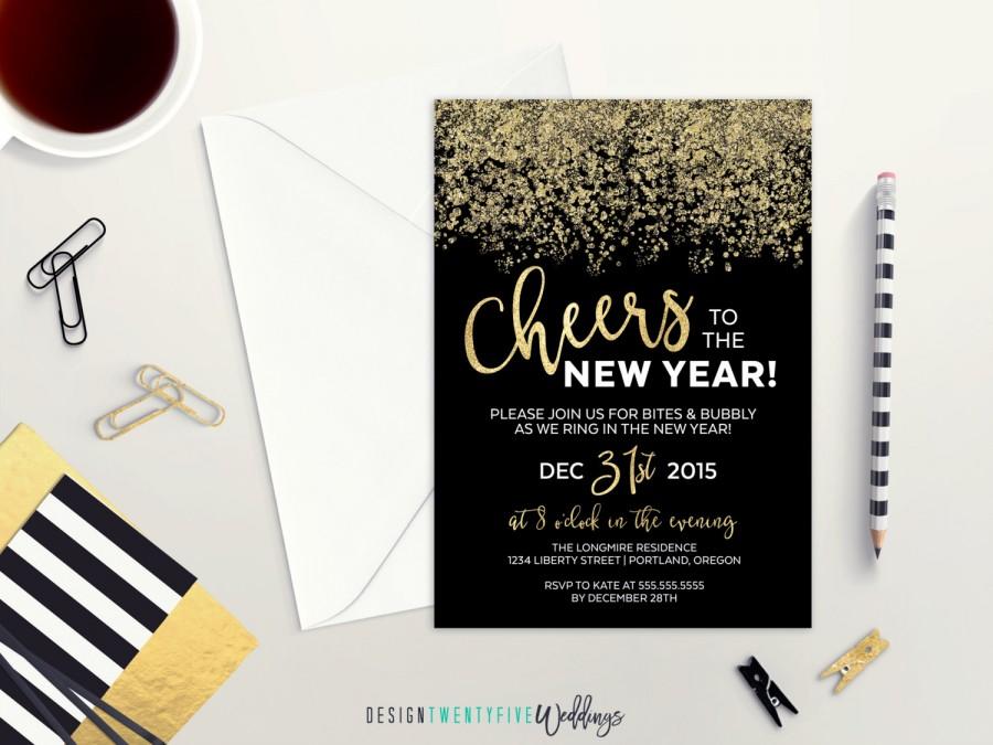 Cheers! New Year's Eve Party Invitation // 5x7 // Black & Gold ...