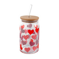 Happy Valentine's Day Heart Printed Mason Jar Tumbler with Lid & Straw