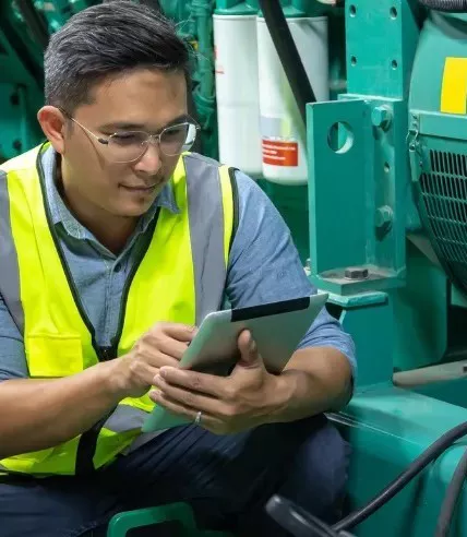 Worker looking at tablet in the field