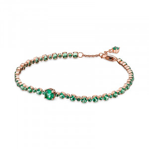 Bratara Tenis Placare Aur Roz 14K Cristal Verde PANDORA