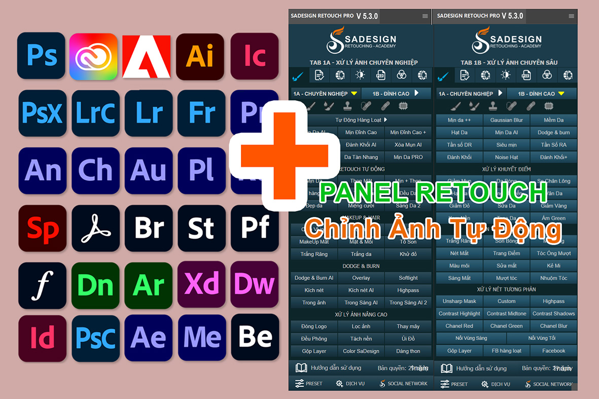Combo Photoshop bản quyền + Sadesign Retouch Panel