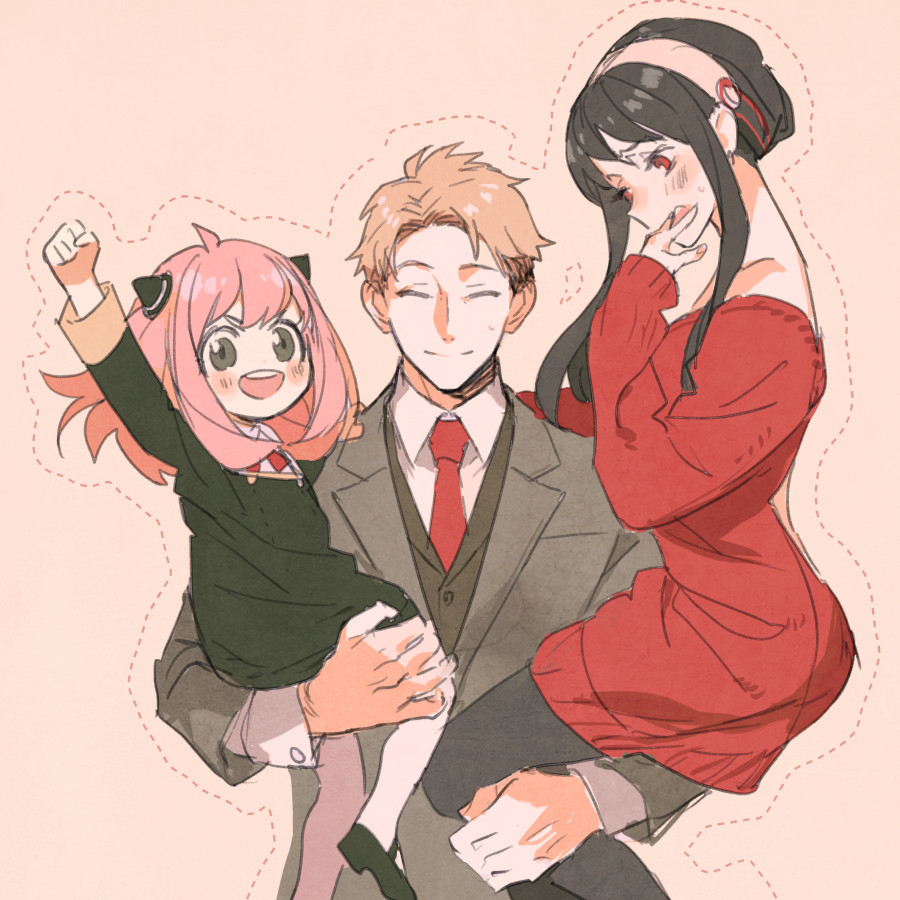 Safebooru - 1boy 2girls anya (spy x family) arm up black hair blonde ...