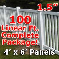 100 ft Complete Solid PVC Vinyl Closed Top Picket Fencing Package - 4' x 6' Fence Panels w/ 1.5" Spacing