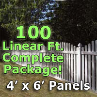 100 ft Complete Solid PVC Vinyl Open Top Arched Picket Fencing Package - 4' x 6' Fence Panels w/ 3" Spacing