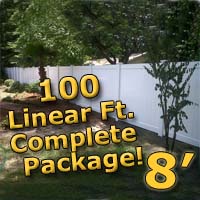 100 ft Complete Solid PVC Vinyl Privacy 8' Wide Fencing Package