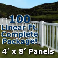 100 ft Complete Solid PVC Vinyl Closed Top Picket Fencing Package - 4' x 8' Panels w/ 3" Spacing