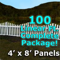 100 ft Complete Solid PVC Vinyl Open Top Scallop Picket Fencing Package - 4' x 8' Fence Panels w/ 3" Spacing