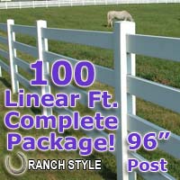 100 ft Complete Solid 4 Rail Ranch PVC Vinyl Fencing Package