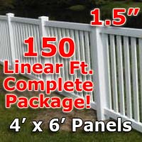 150 ft Complete Solid PVC Vinyl Closed Top Picket Fencing Package - 4' x 6' Fence Panels w/ 1.5" Spacing