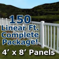 150 ft Complete Solid PVC Vinyl Closed Top Picket Fencing Package - 4' x 8' Panels w/ 3" Spacing