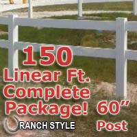 150 ft Complete Solid 2 Rail Ranch PVC Vinyl Fencing Package - Two Rail Fence