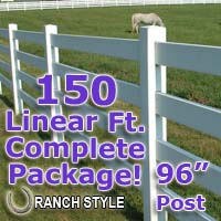 150 ft Complete Solid 4 Rail Ranch PVC Vinyl Fencing Package